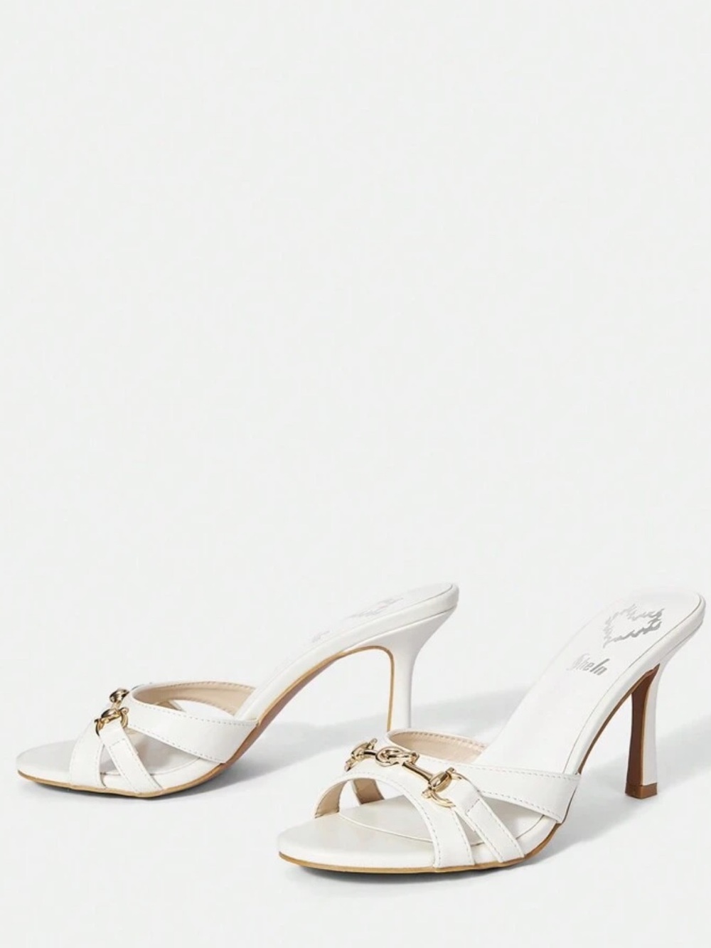 White Crisscross Chain Detail Mule Stiletto Heels - Size 8